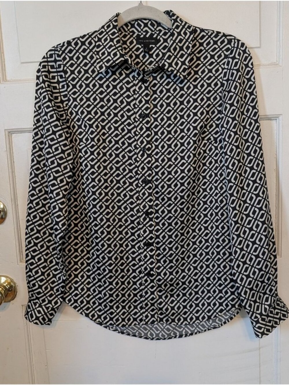 Women's Long-sleeve Black White Geometric Button-front Blouse Size S The Limited